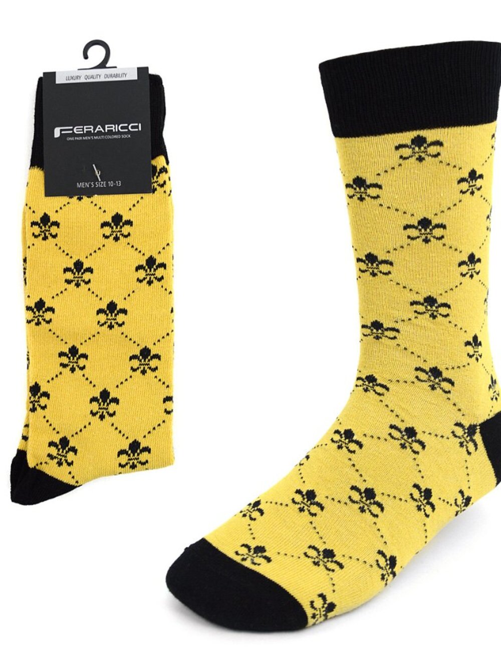 Men's Fleur-de-lis Socks - Mustard Yellow W/  Black- NWT